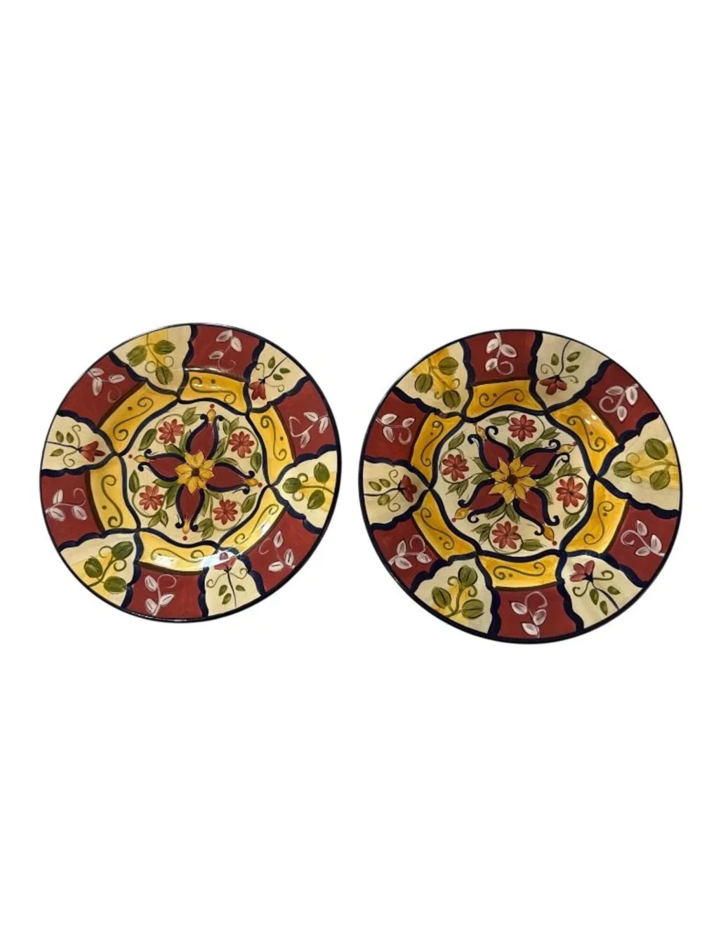 2 Handpainted Pier 1 Vallarta Earthenware Salad Plates 9.25” Floral Multicolor